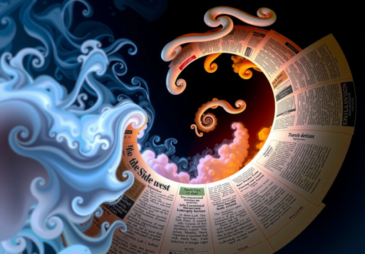 Lucid Creations, spiral ethereal and dreamlike wordpress newspaper blog with a birdseye view, surreal swirling visuals with beautiful fractal smoke and fog